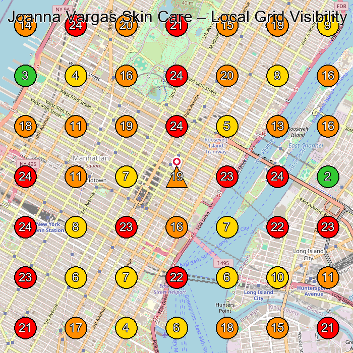 Joanna Vargas Skin Care Day Spa GeoGrid ranking map for New York NY